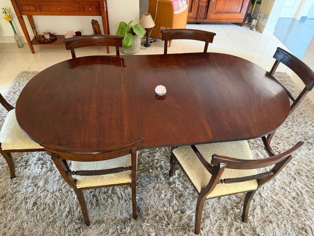 Antieke mahoniehouten tafel, Gebruikt, 100 tot 150 cm, Ophalen of Verzenden, Vijf personen of meer