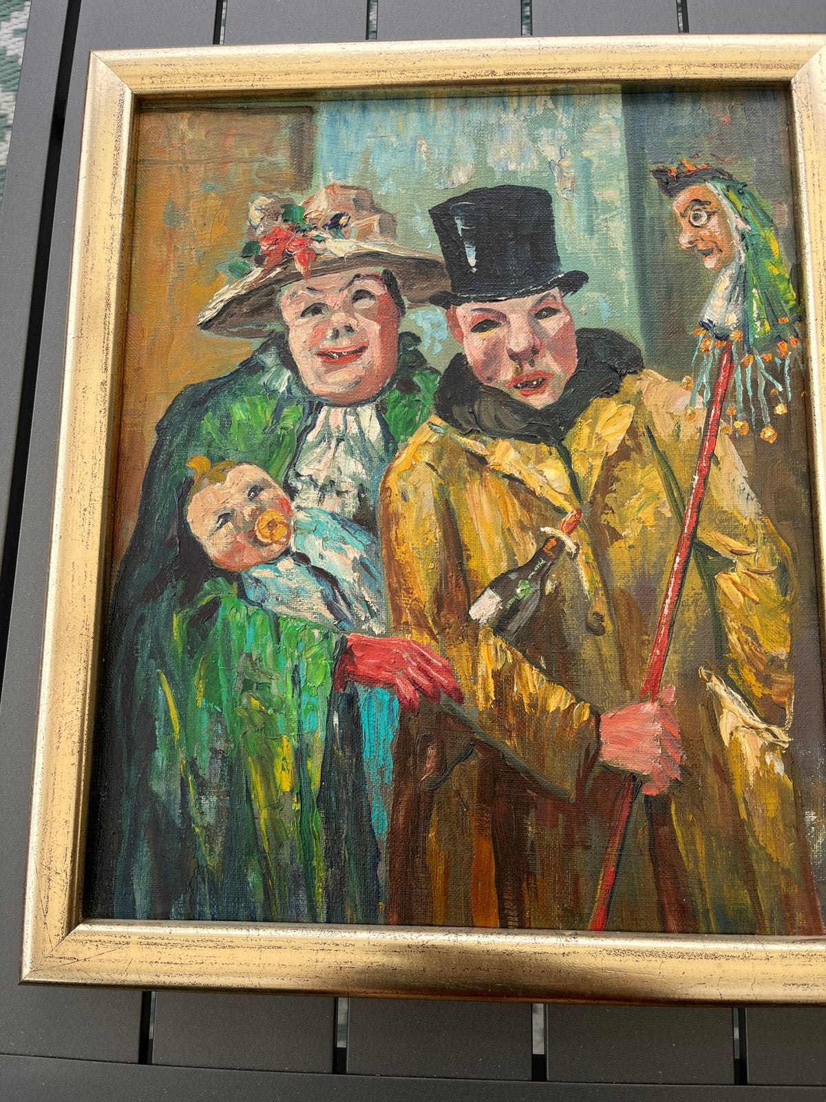 Huile sur toile les clowns du carnaval, Antiek en Kunst, Ophalen, Doek