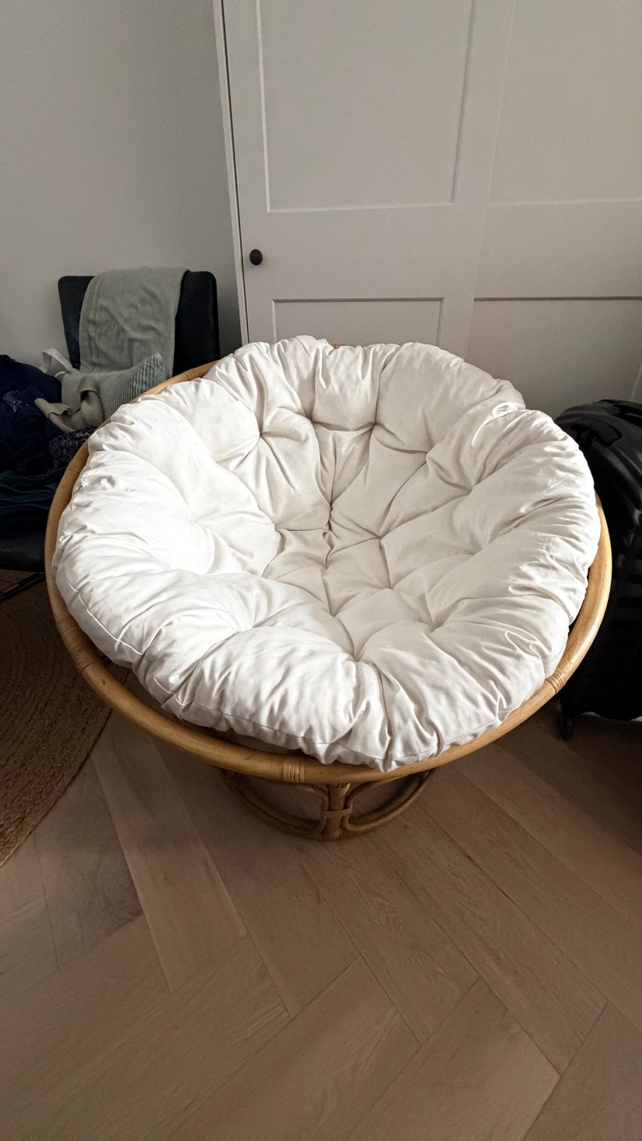 Fauteuil Papasan en bambou avec coussin, Enlèvement, Comme neuf