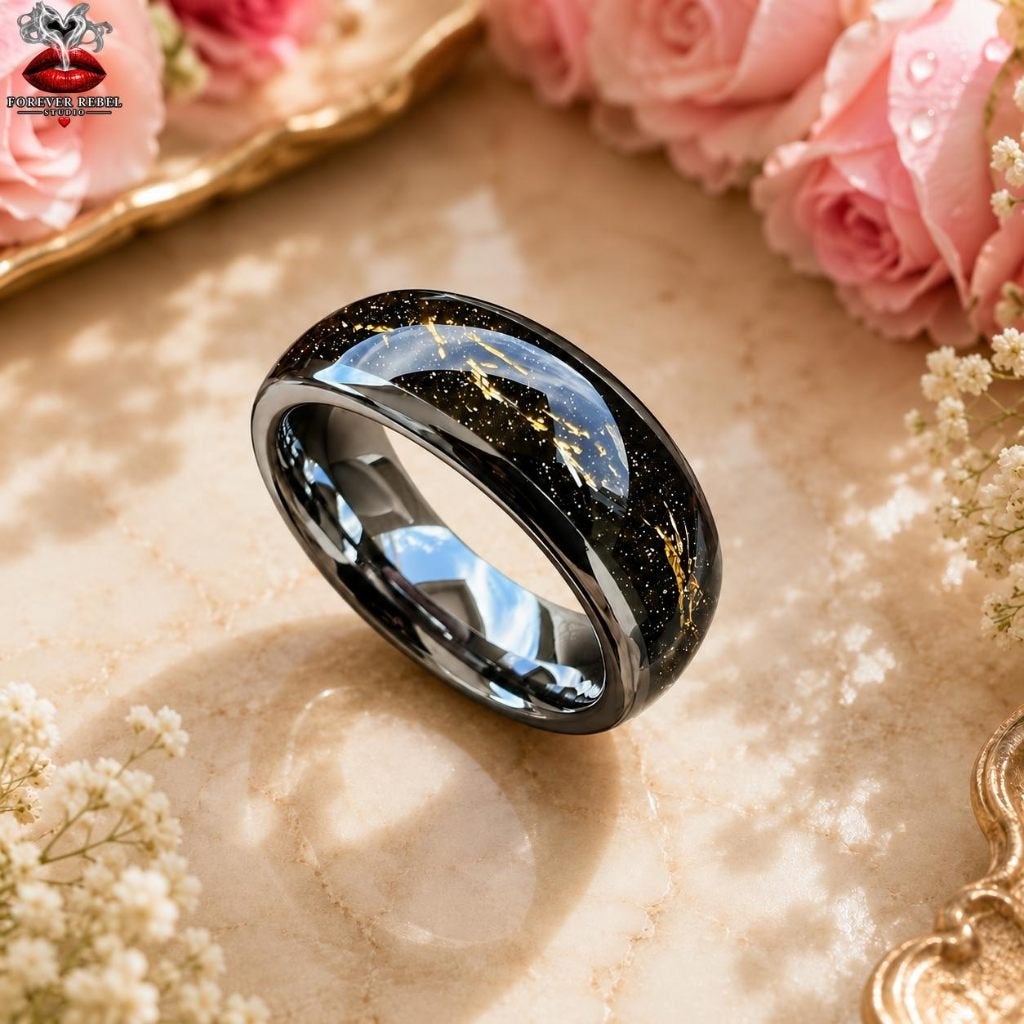 Trouwringen Wolfraam - Aureon Noir Goud/Zilver Diverse Maten, Bijoux, Sacs & Beauté, Neuf, Autres couleurs, Femme ou Homme, Autres matériaux