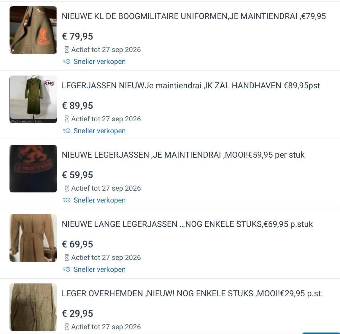 NiEUWE MILITAIRE JASSEN,KOSTUUMS,BLOUSES:JE MAINTIENDRAI !!, Enlèvement ou Envoi, Armée de terre, Vêtements ou Chaussures