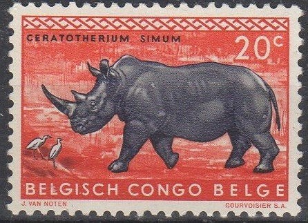 Belgisch Congo - Witte neushoorn, Ophalen of Verzenden, Postfris