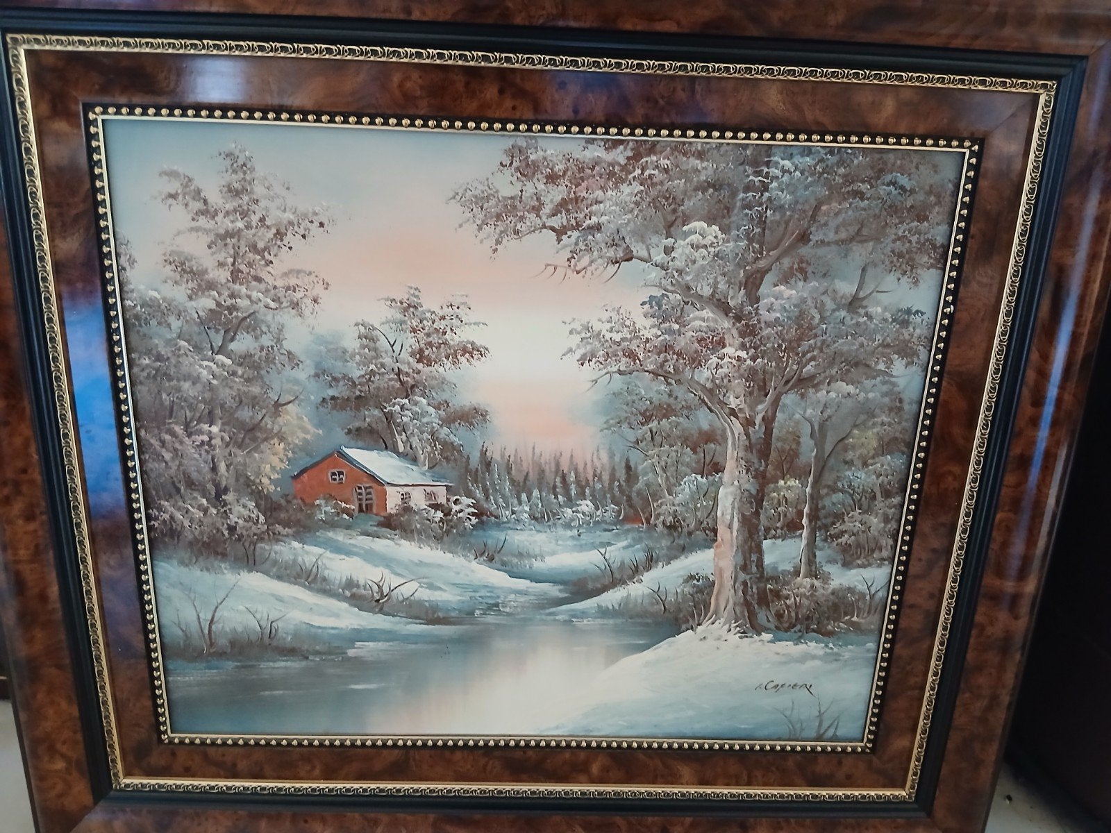 Prachtig Groot Olieverfschilderij Winterlandschap – Irene Ca, Antiquités & Art, Peinture à l'huile, Paysage, Signé, Enlèvement
