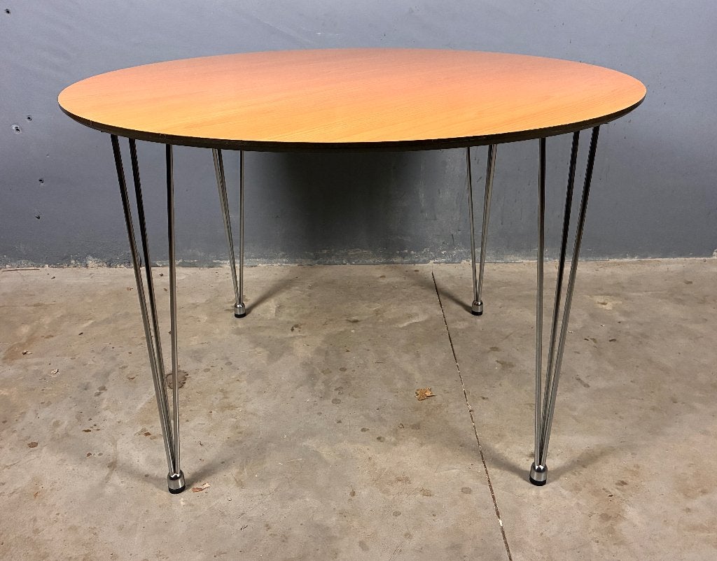 Ronde eettafel hairpin Scandinavisch, Huis en Inrichting, Gebruikt, Vier personen, Ophalen, Overige houtsoorten