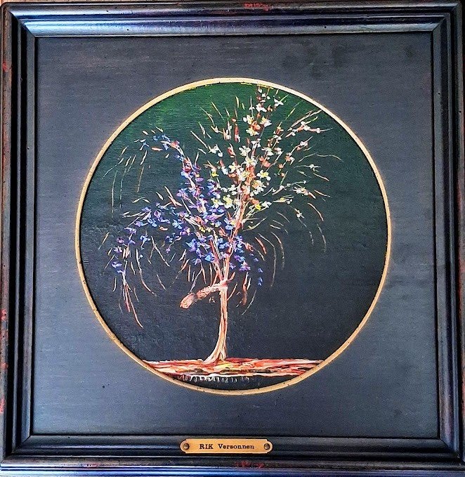 Rik Versonnen - huile sur toile, Textile, Peinture à l'huile, Laqué/vernis, Fleurs