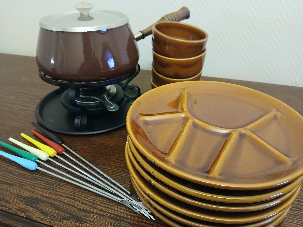 Service à fondue complet 6 personnes, Vintage, Enlèvement, Utilisé, Autres matériaux