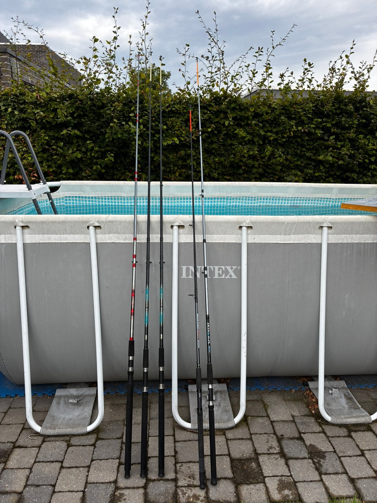 5 boothengels, 2 molens en foudraal, Watersport en Boten, Hengelsport | Algemeen, Ophalen, Gebruikt, Complete hengel
