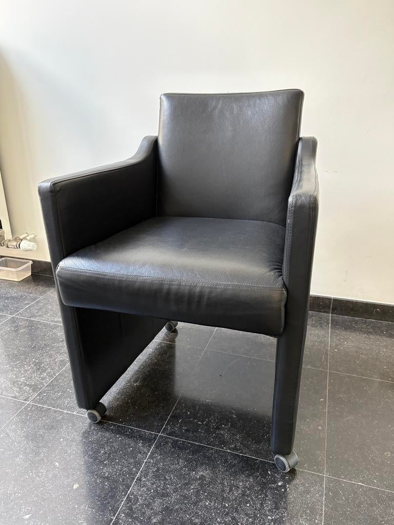 Mobitec zwart lederen stoelen, Huis en Inrichting, Ophalen, Gebruikt, Zwart, Leer