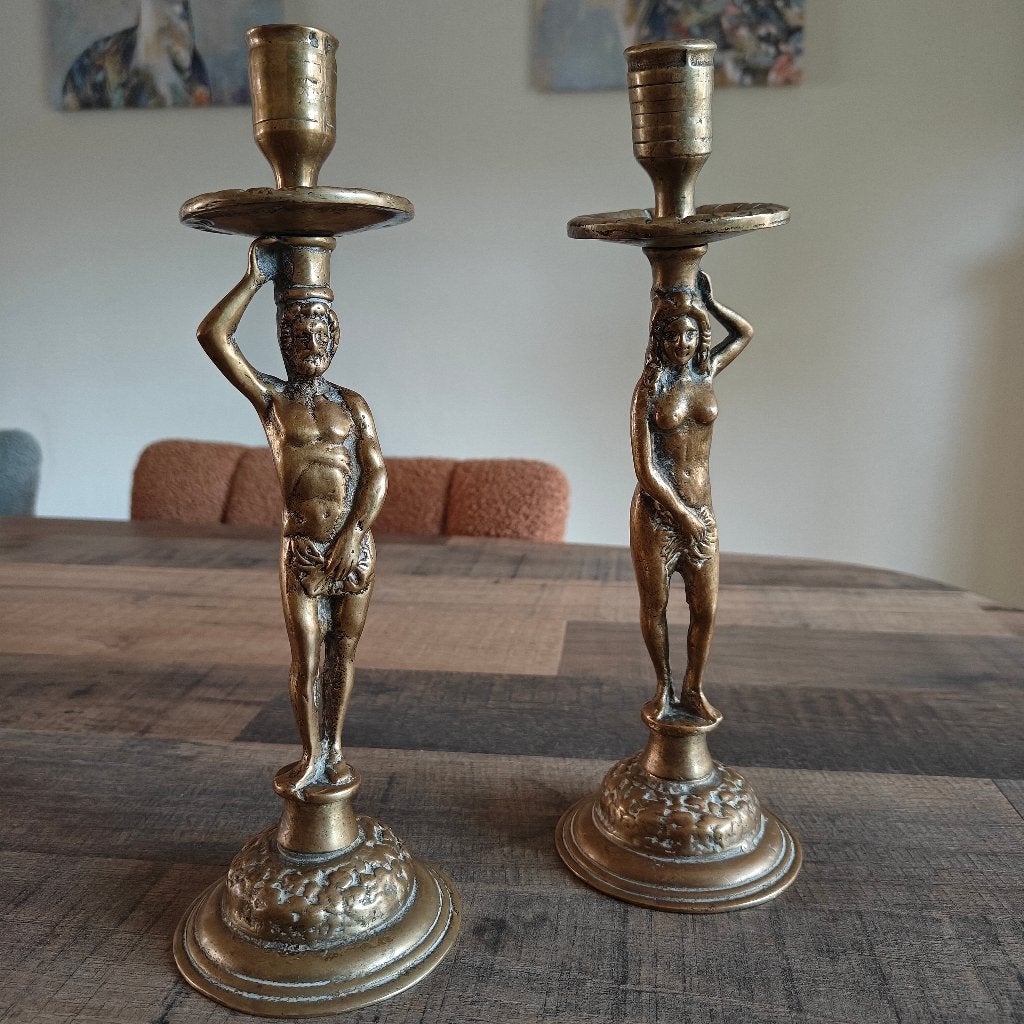 2 Victoriaanse kandelaars in koper, Ophalen of Verzenden, Koper