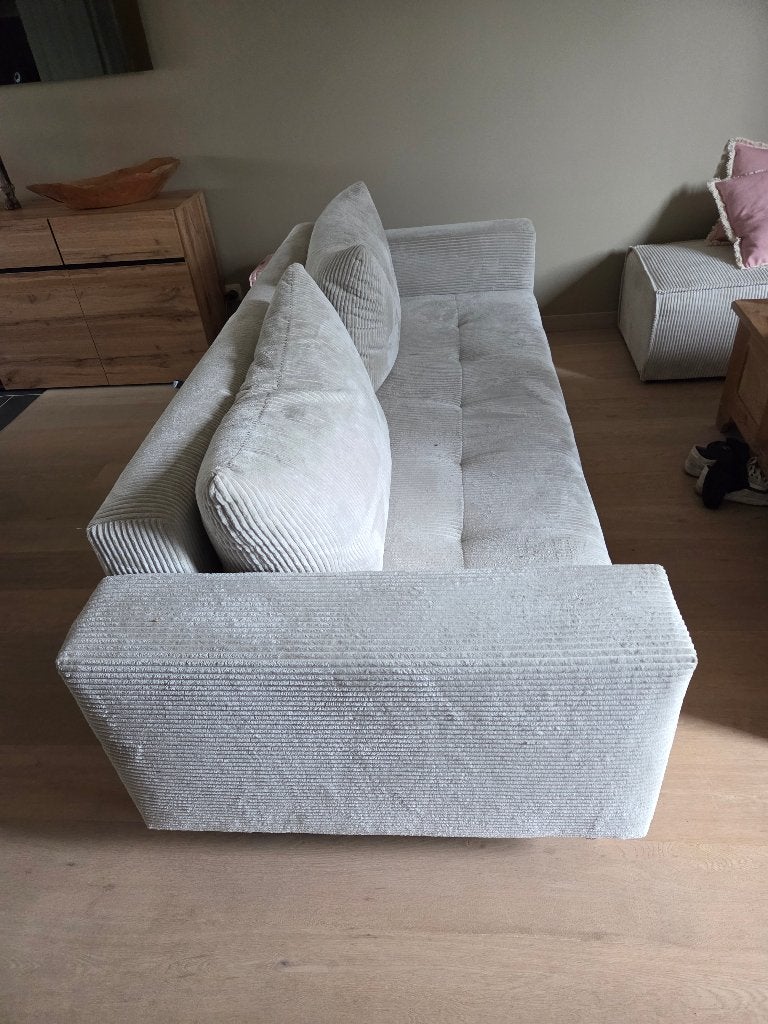 Zetel + poef, Huis en Inrichting, Ophalen, Ribstof beige, 75 tot 100 cm, Rechte bank