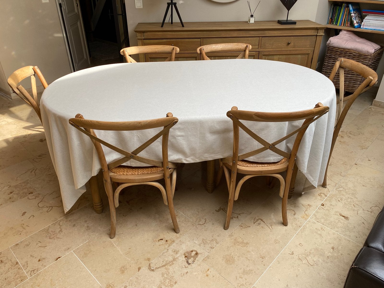 Table à manger avec 7 chaises, chêne patiné, Enlèvement, Comme neuf