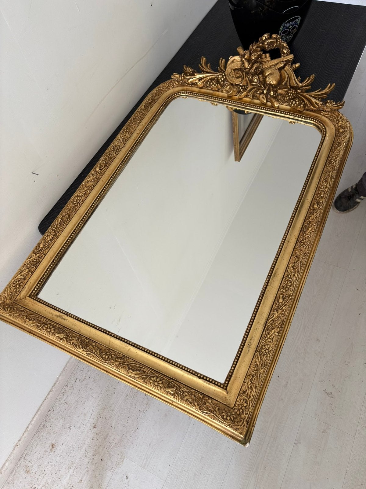 Grand miroir rectangulaire doré, Antiquités & Art, Enlèvement, Rectangulaire, Moins de 50 cm, 100 à 150 cm