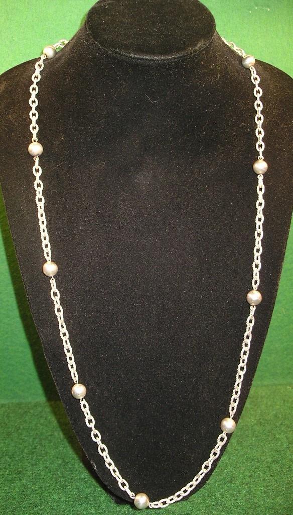 COLLIER/SAUTOIR DESIGN AVEC PERLES D'ARGENT, Enlèvement ou Envoi, Comme neuf, Argent, Argent