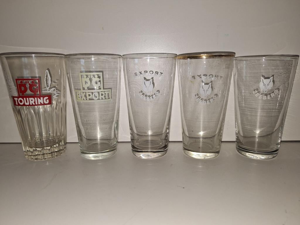 5x oude bierglazen brouwerijen Zeeberg en Degheest Aalst, Verzamelen, Ophalen of Verzenden