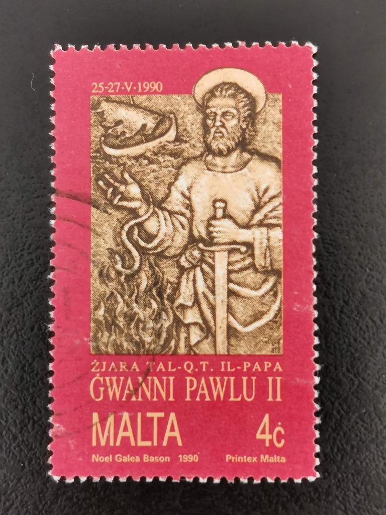 Malta 1990 - bezoek Paus Johannes Paulus II, Ophalen of Verzenden, Malta, Gestempeld