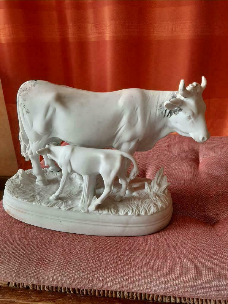Statuette BISCUIT. Vache et son veau, Enlèvement ou Envoi, Utilisé, Animal