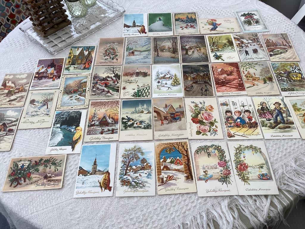 Lot van 39 oude wenskaarten, Ophalen of Verzenden, 1940 tot 1960, Gelopen, Feest(dag)
