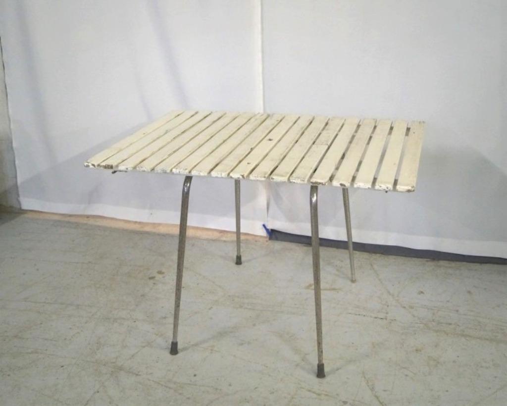 Oude vintage tuintafel met chroom onderstel 115 x 80 H 76, Ophalen, Gebruikt, Rechthoekig, Metaal