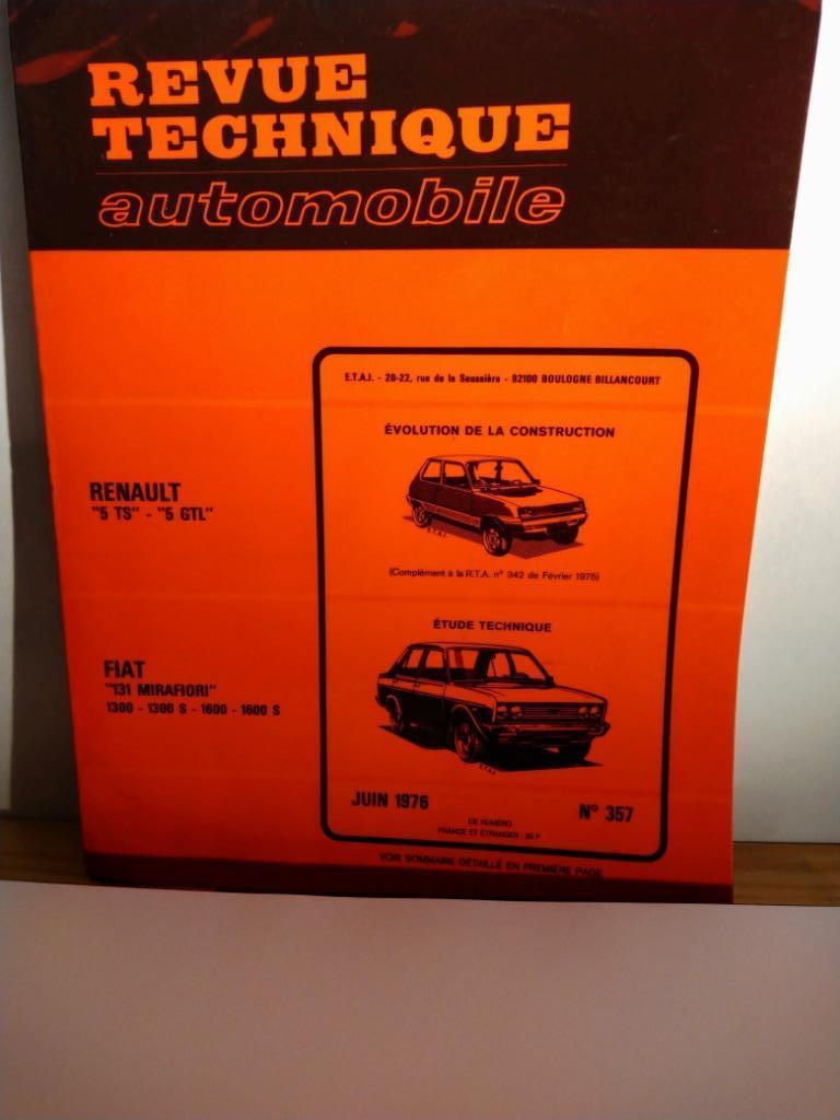 RTA - Fiat 131 Mirafiori - Renault 5 - n357, Autos : Divers, Modes d'emploi & Notices d'utilisation, Envoi