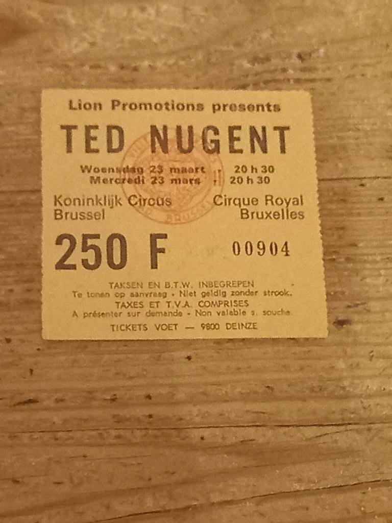 Ticket van Ted Nugent, Tickets & Billets, Concerts | Rock & Metal, Une personne, Mars, Hard Rock ou Metal