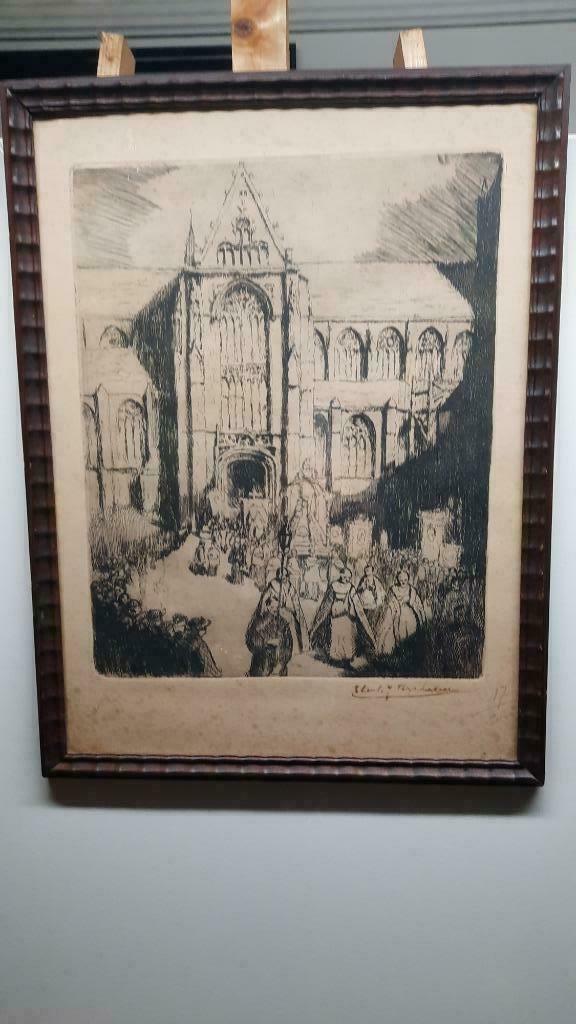 Ets / gravure van VERSCHAEREN  ( Mechelen ) 17 / 200, Antiek en Kunst, Ophalen of Verzenden