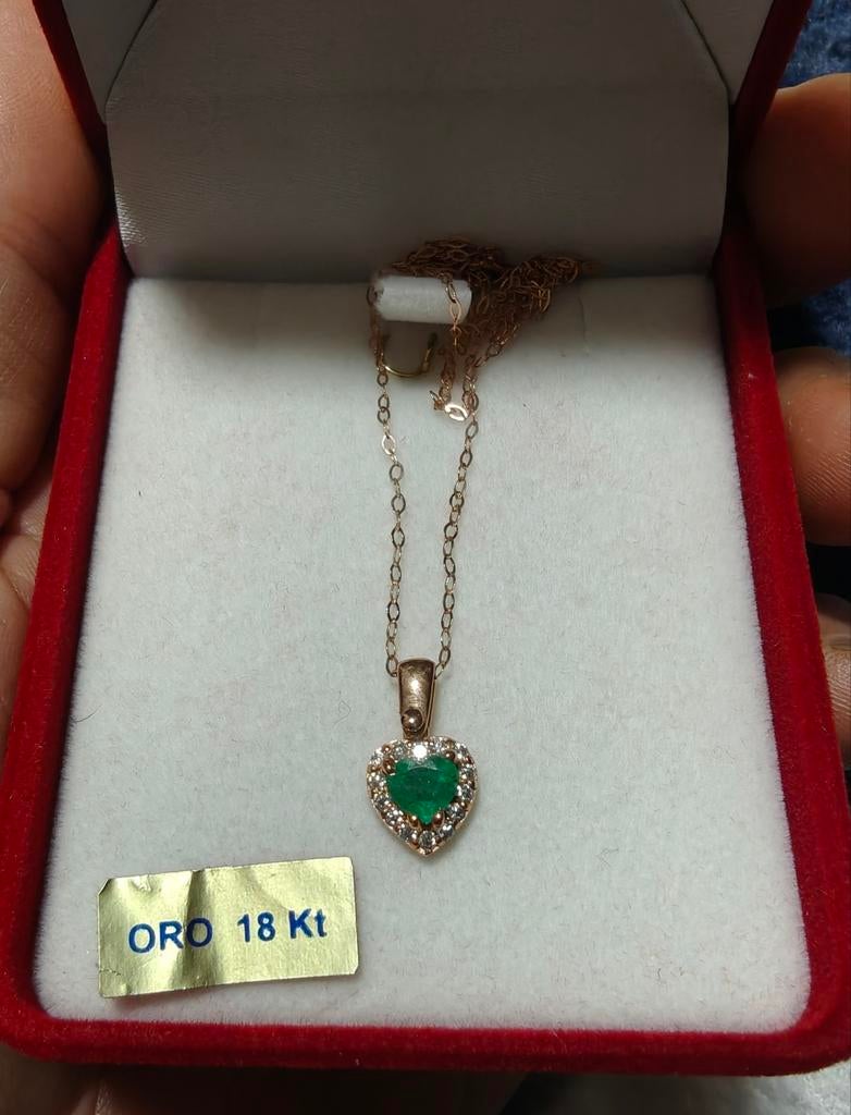 18 karaat Rosé goud - Halsketting Smaragd, Handtassen en Accessoires, Kettingen, Nieuw, Goud, Goud, Ophalen of Verzenden