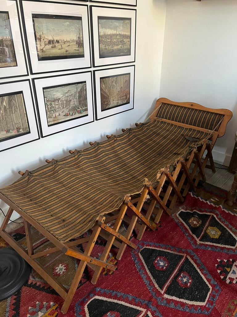ANTIEK WO1 VOUWBED HARMONICA BED HOUT MILITAIR, Antiek en Kunst, Ophalen