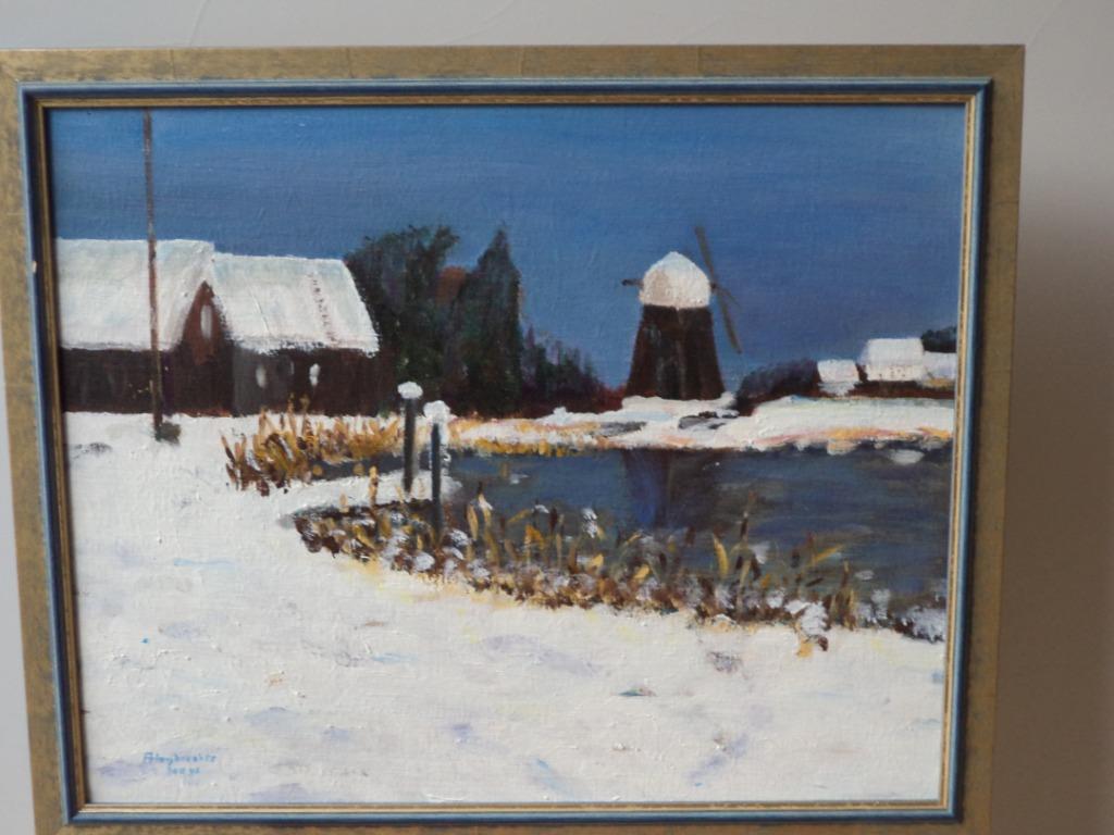 André Huybrechts molen van Bierbeek landschap in de sneeuw, Antiek en Kunst, Ophalen