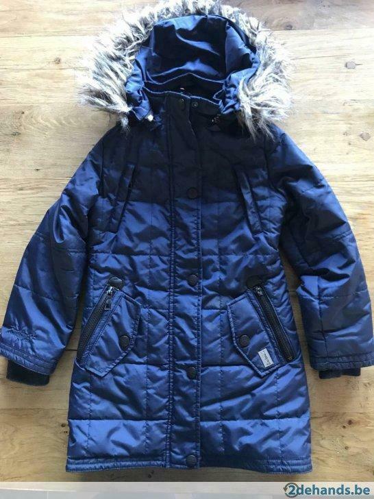 Vingino, winterjas met pels, donkerblauw, 8 jaar, Kinderen en Baby's, Ophalen of Verzenden, Gebruikt, Jas