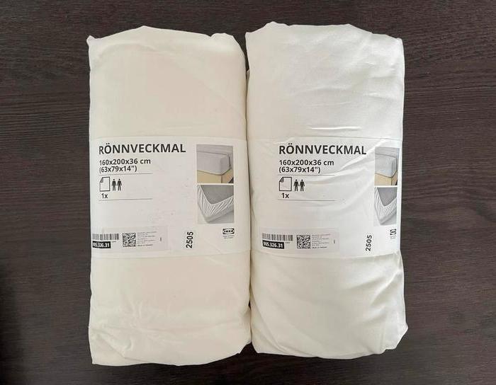 Lot de 2 Ikea RÖNNVECKMAL Drap housse, blanc, 160x200 cm, Enlèvement ou Envoi, Neuf, Deux personnes, Blanc