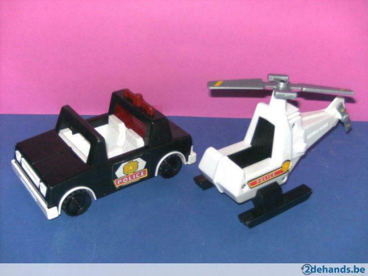Fisher-price: politieauto en helikopter. (vintage), Enlèvement ou Envoi, Utilisé, Voiture ou Véhicule