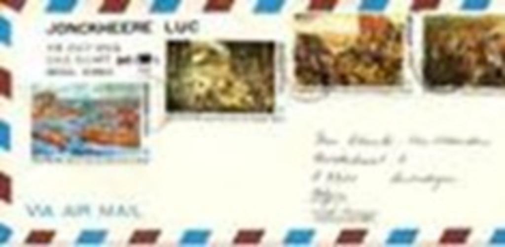 Omslag met 4 Koreaanse postzegels, Ophalen of Verzenden, Gestempeld, Oost-Azië