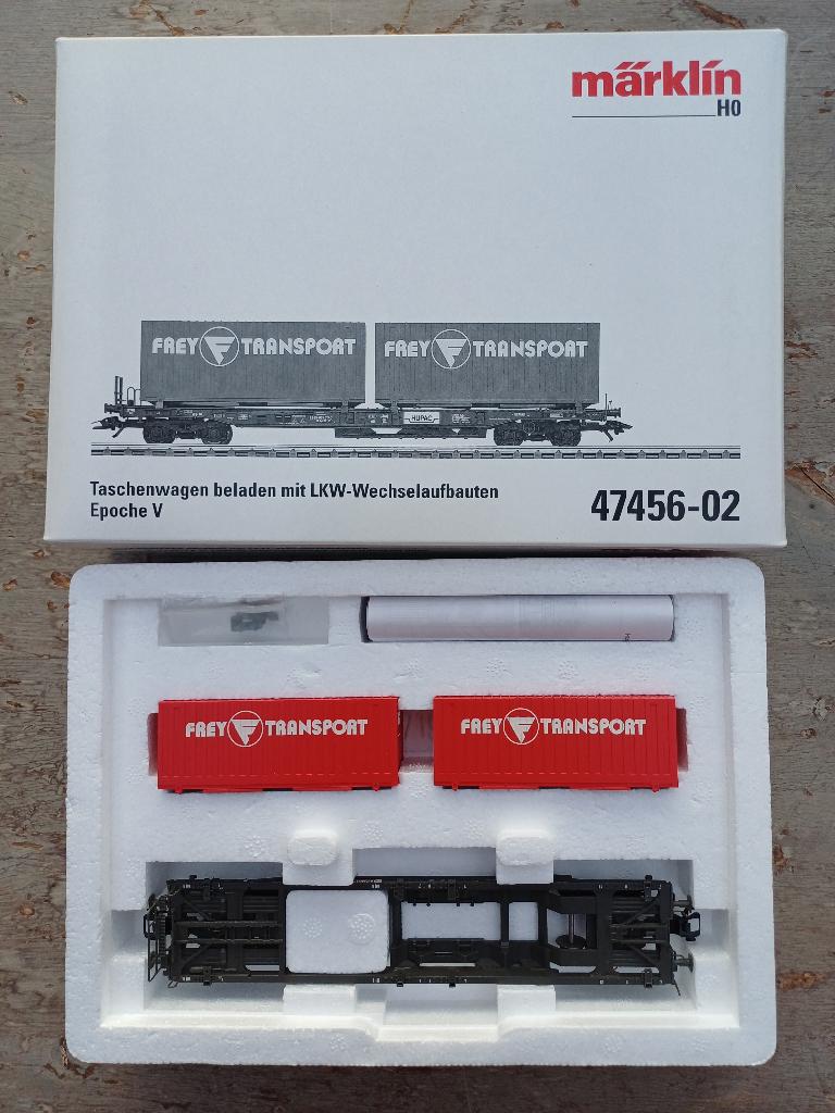 Marklin 47456-02 containerdraagwagen met containers, Hobby en Vrije tijd, Modeltreinen | H0, Zo goed als nieuw, Wagon, Wisselstroom