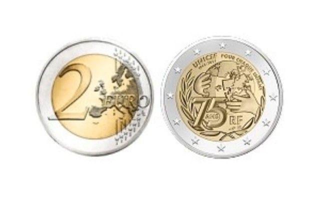 2 € 75 ème anniversaire UNICEF, Postzegels en Munten, Munten | Europa | Euromunten, Ophalen of Verzenden