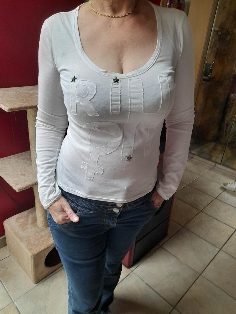 T-shirt blanc pour femme 'Richmond' Taille : 38, Taille 38/40 (M), Manches longues, Porté, Blanc