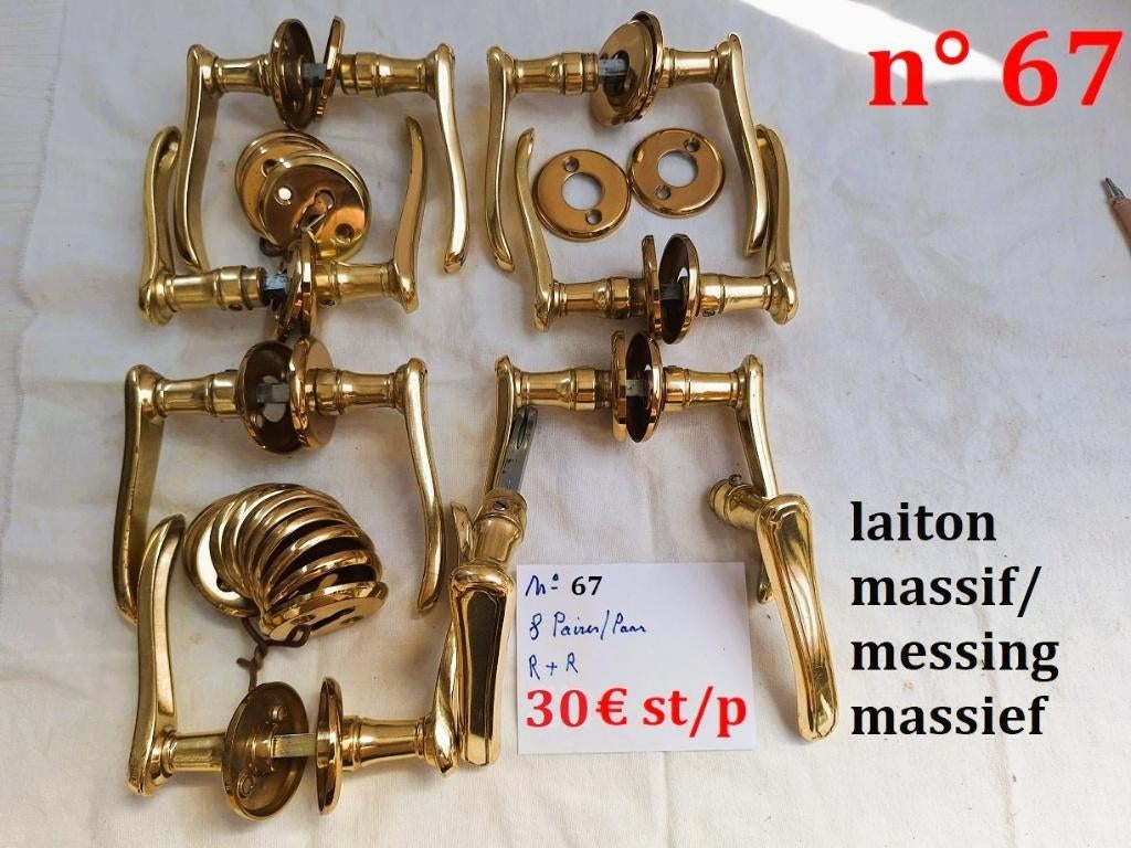 67/90poignée/porte/laiton massif/messing/deurklinken/handvat, Enlèvement ou Envoi, Utilisé, Cuivre ou Laiton, Loquet ou Poignée