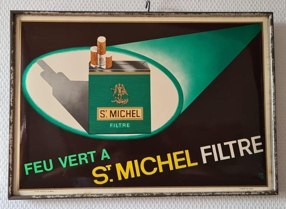 glacoïde reclamebordje van St. Michel, Otten, 1970, Verzamelen, Rookartikelen, Aanstekers en Luciferdoosjes, Gebruikt, Overige typen