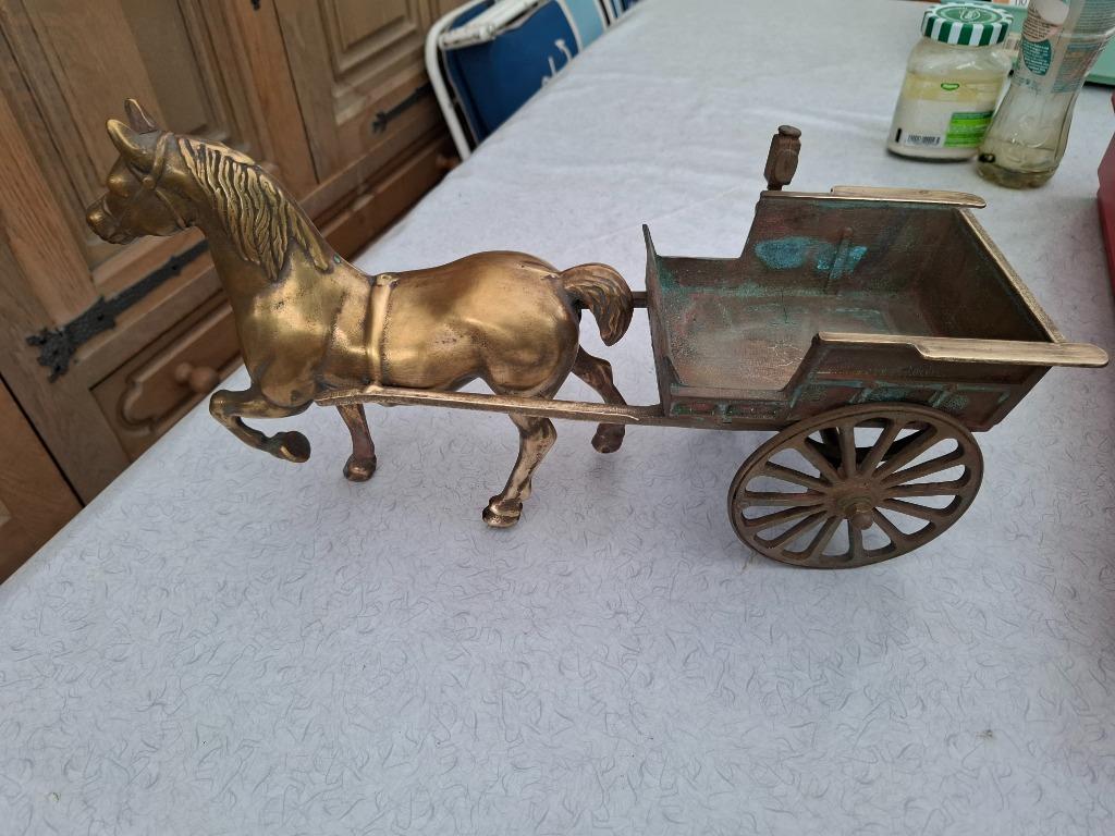 koperen beeld paard met kar, Ophalen, Koper