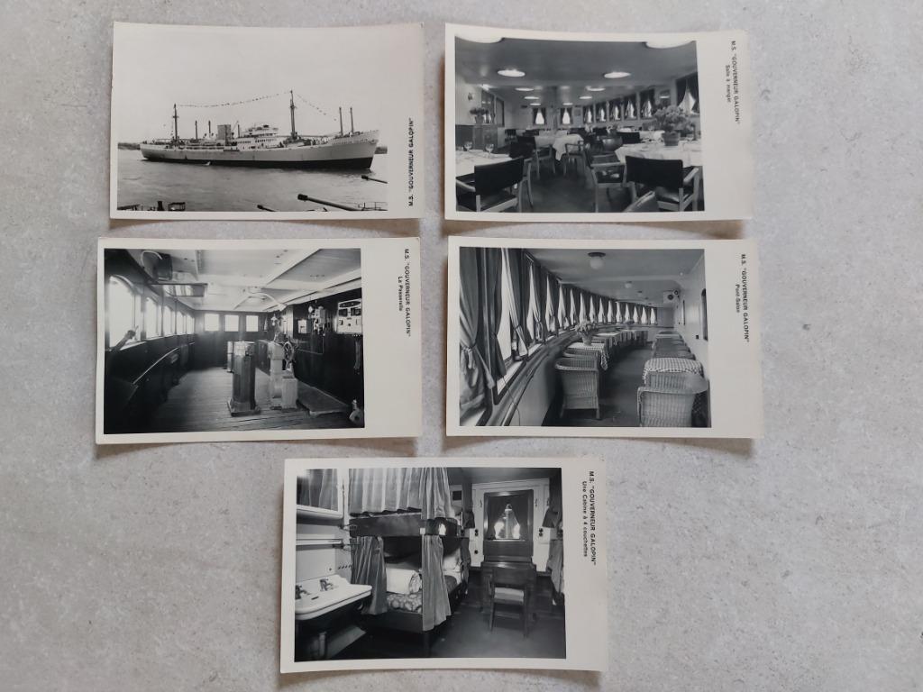 5 oude postkaarten schip M/S Gouverneur Galopin, Verzenden
