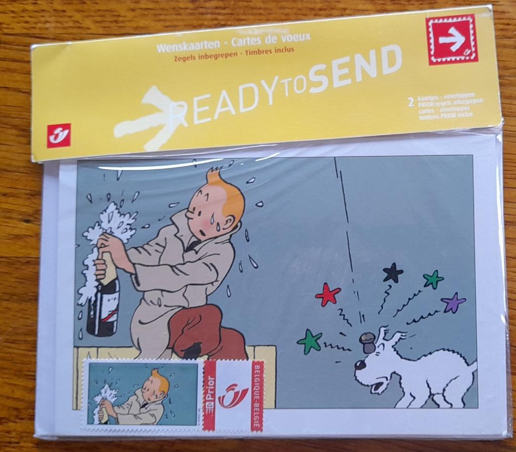 Cartes de voeux Tintin / Kuifje sous blister : 2 duostamps +, Enlèvement