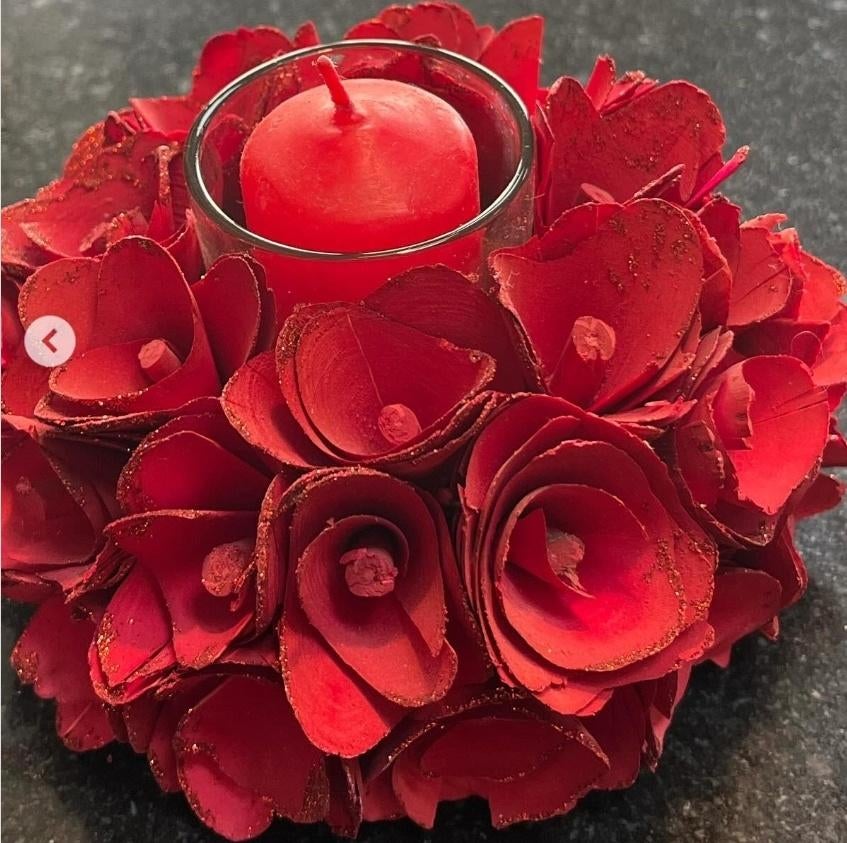 Porte-votifs de Noël pour bougies avec fleurs rouges en bois, Envoi, Neuf
