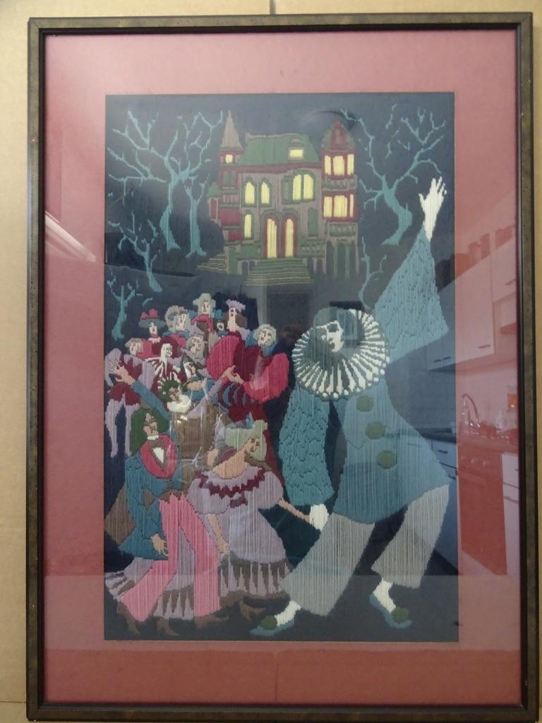 Vintage schilderij Halloween geborduurd 56x78cm Afhalen 79e, Ophalen of Verzenden
