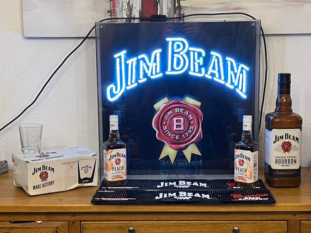 Jim beam Whisky enseigne publicitaire neon, Verzamelen, Ophalen, Zo goed als nieuw, Lichtbak of (neon) lamp