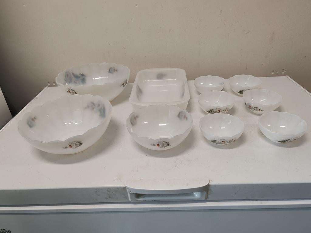 Prachtige volledige vintage arcopal set kommen 10 stuks, Ophalen