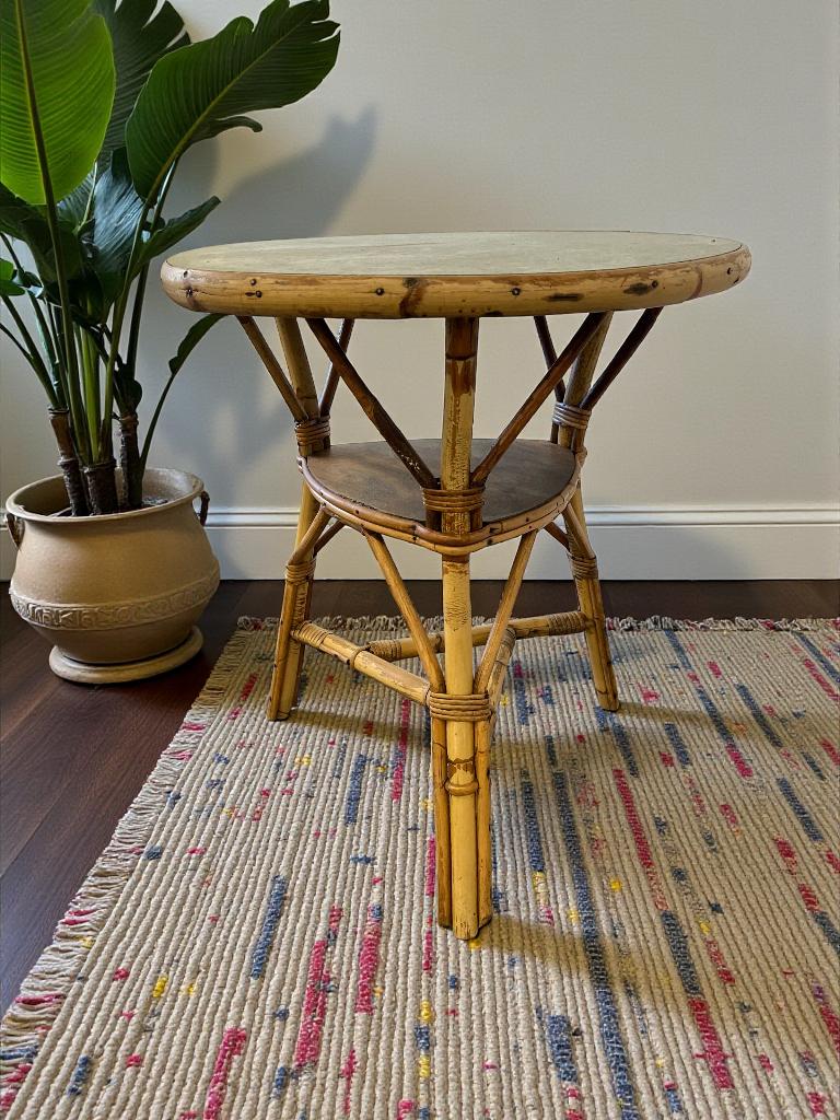 vintage rotan bijzettafel / sidetable met muntgroen blad, Antiek en Kunst, Ophalen