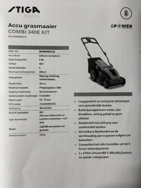 grasmaaier, Ophalen, Stiga, Accu-grasmaaier, Nieuw