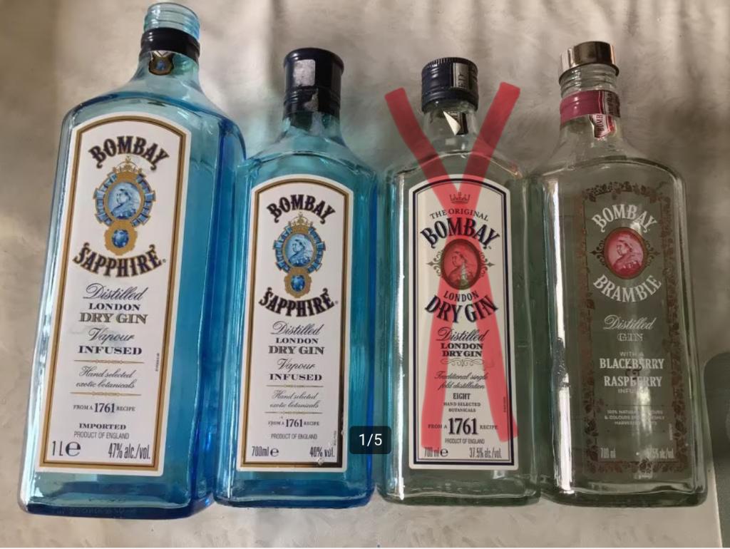3 bouteilles de gin sec Bombay Sapphire London vides, Enlèvement ou Envoi