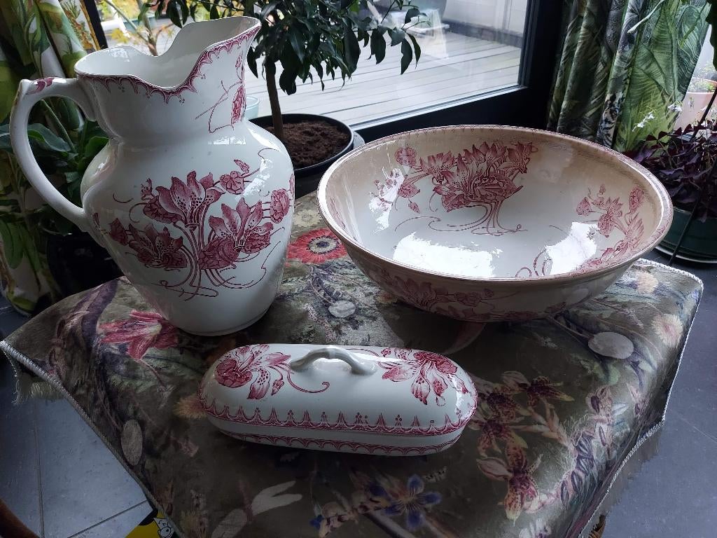 Antiek Lampet stel 3-delig Boch frères, Antiek en Kunst, Curiosa en Brocante, Ophalen