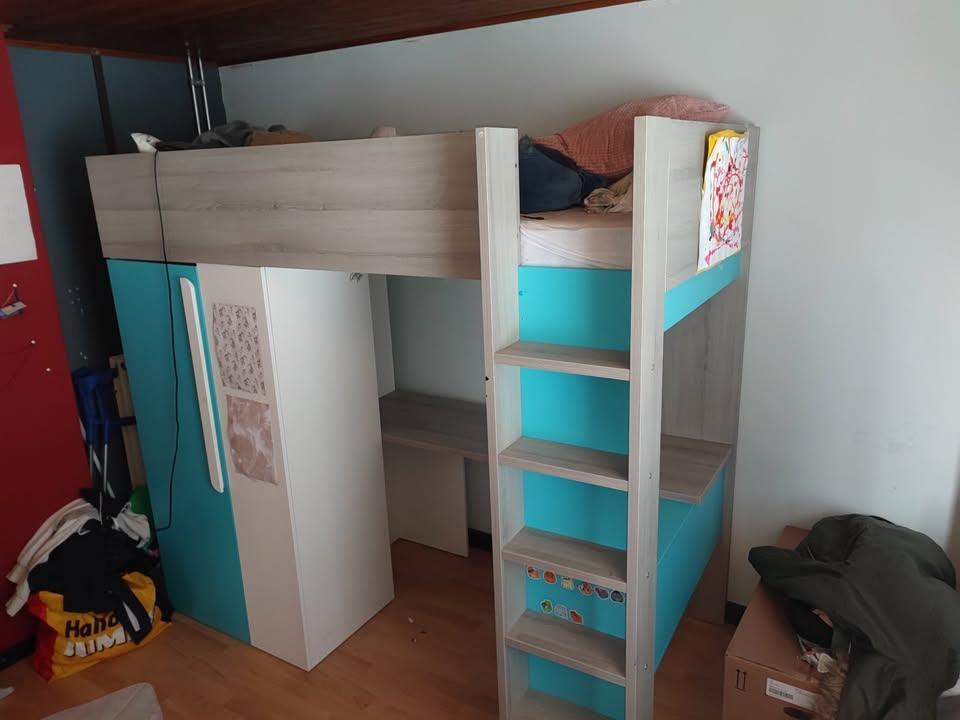 Ensemble chambre : lit, bureau et garde-robe tout en un, 100 cm, 210 cm, Une personne, 180 à 200 cm