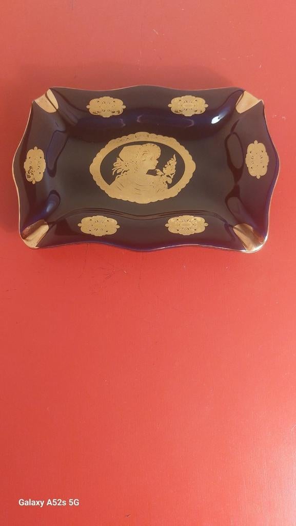 Magnifique cendrier vintage de Limoge en bleu cobalt et doré, Enlèvement ou Envoi